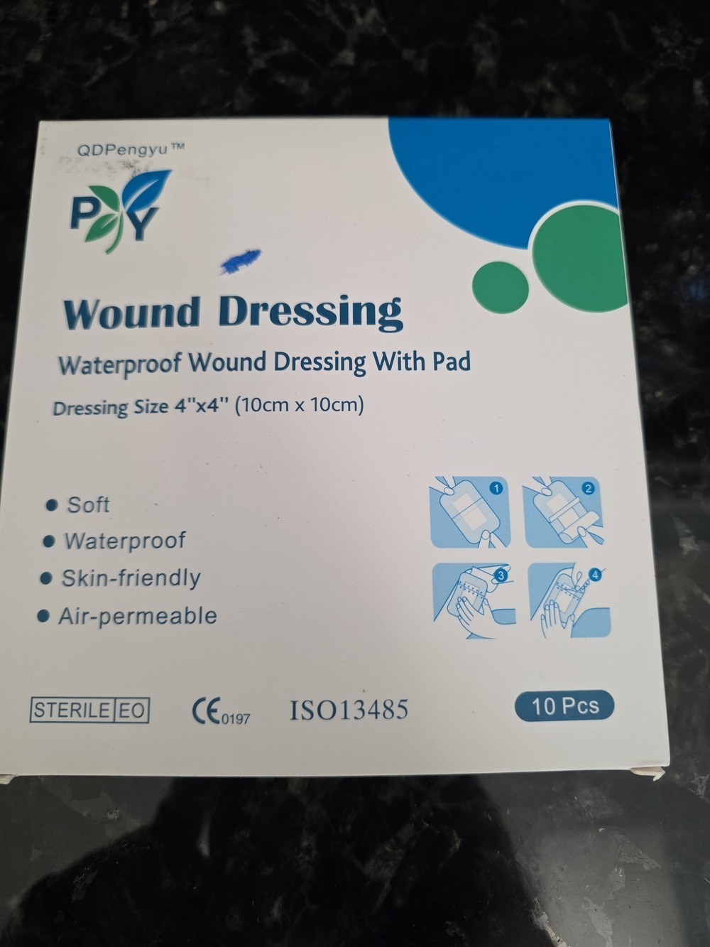 QDPengyu Waterproof Wound Dressing Pad - White/Blue (10 Pc)